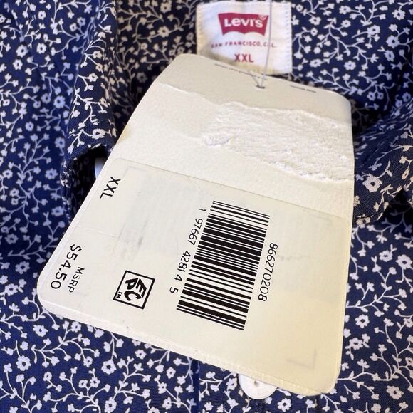 LEVIS Short Sleeve Button Front Shirt Mens Size XXL Cotton Blue White Floral NWT - Picture 4 of 10